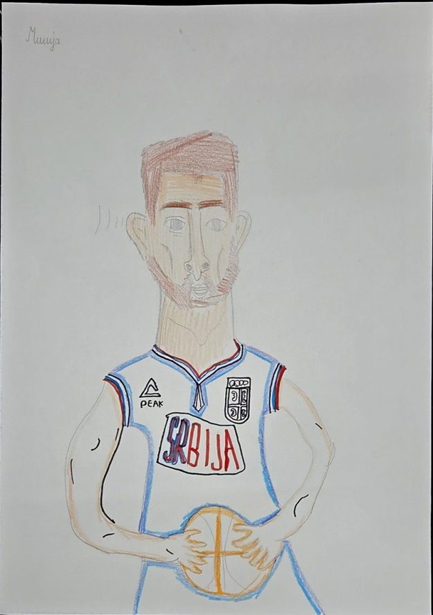 Карикатура 4: Никола Јокић Аутор: Милија Вуковић, 3-1 ОШ „Мина Караџић“, Београд Ментор: Вања Драгић, учитељица