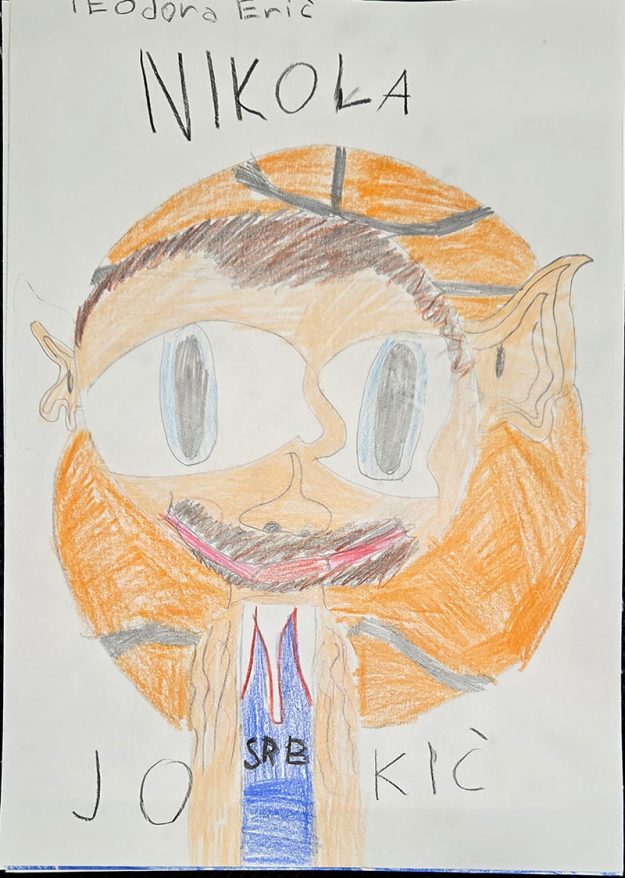 Карикатура 2: Никола Јокић Аутор: Теодора Ерић, 3-1 ОШ „Мина Караџић“, Београд Ментор: Вања Драгић, учитељица