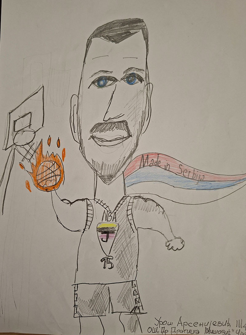 Карикатура 17: Никола Јокић Аутор: Урош Арсенијевић, III4 „Др Драгиша Мишовић“ Чачак
