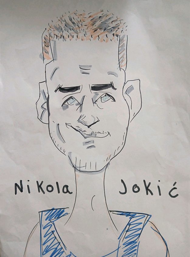 Карикатура 21: Никола Јокић Аутор: Андреј Аличић 5. разред ОШ „Лаза К. Лазаревић“ Шабац Ментор: Тања Павловић