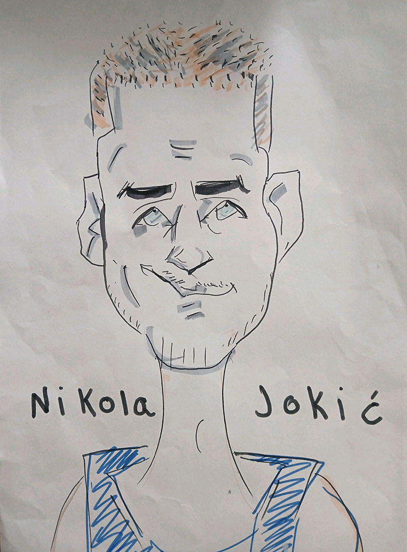 Карикатура 21: Никола Јокић Аутор: Андреј Аличић 5. разред ОШ „Лаза К. Лазаревић“ Шабац Ментор: Тања Павловић