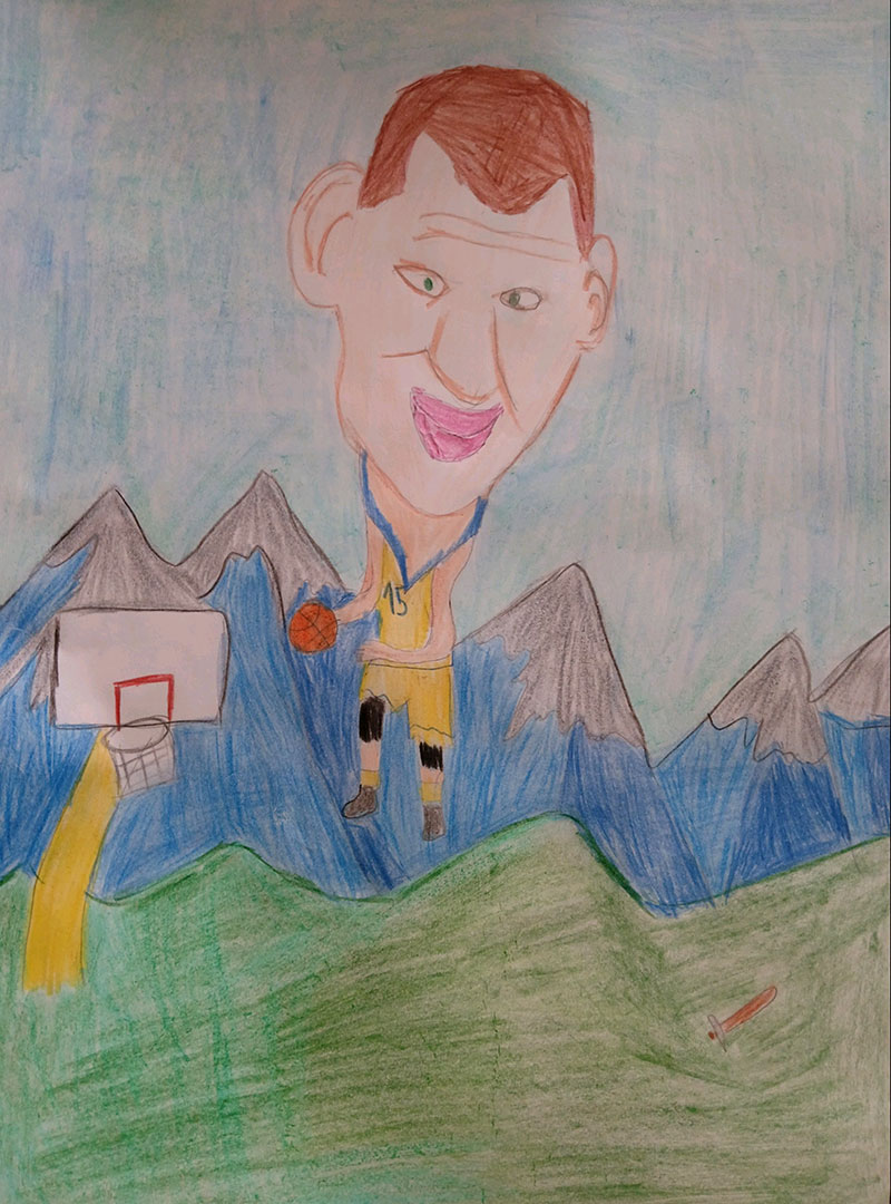 Карикатура 23: Никола Јокић Аутор: Матија Вилотић 5. разред ОШ „Лаза К. Лазаревић“ Шабац Ментор: Тања Павловић