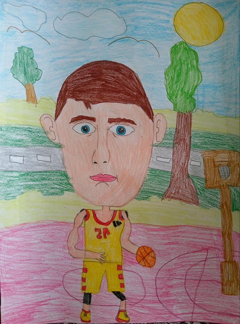 Карикатура 25: Никола Јокић Аутор: Лара Паунић 5. разред ОШ „Лаза К. Лазаревић“ Шабац Ментор: Тања Павловић