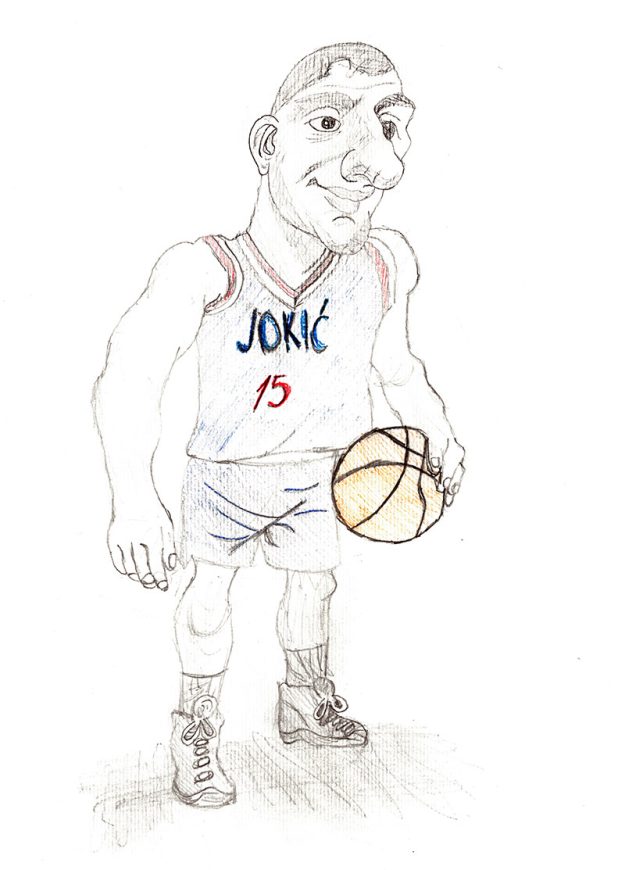 Карикатура 8: Никола Јокић Аутор: Лука Ромић, 3. Б ОШ „Свети Сава“ Суботица