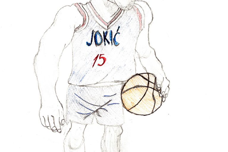 Карикатура 8: Никола Јокић Аутор: Лука Ромић, 3. Б ОШ „Свети Сава“ Суботица