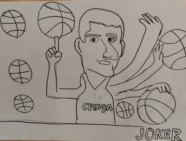 Карикатура 9: Никола Јокић Аутор: Филип Марковић, 6/2 ОШ „Милисав Николић“ Божевац