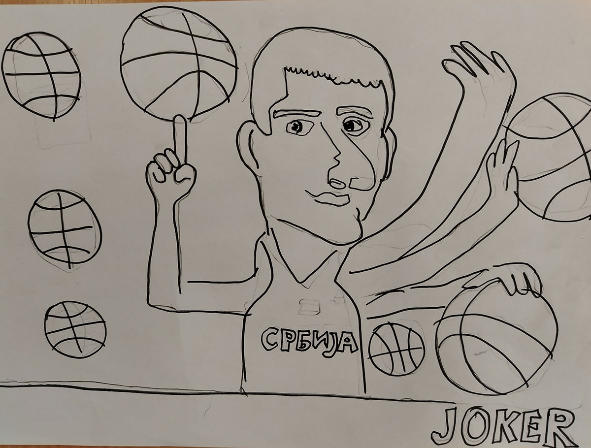 Карикатура 9: Никола Јокић Аутор: Филип Марковић, 6/2 ОШ „Милисав Николић“ Божевац