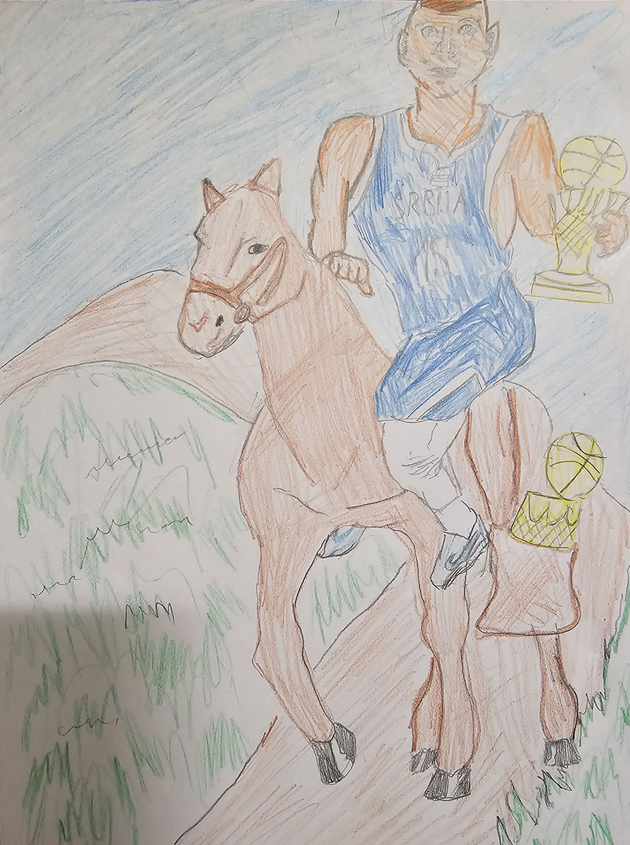 Карикатура 108: Никола Јокић Аутор : Илија Јакововић 6.р. Српска допунска школа, Кипар Ментор: Драгана Христу