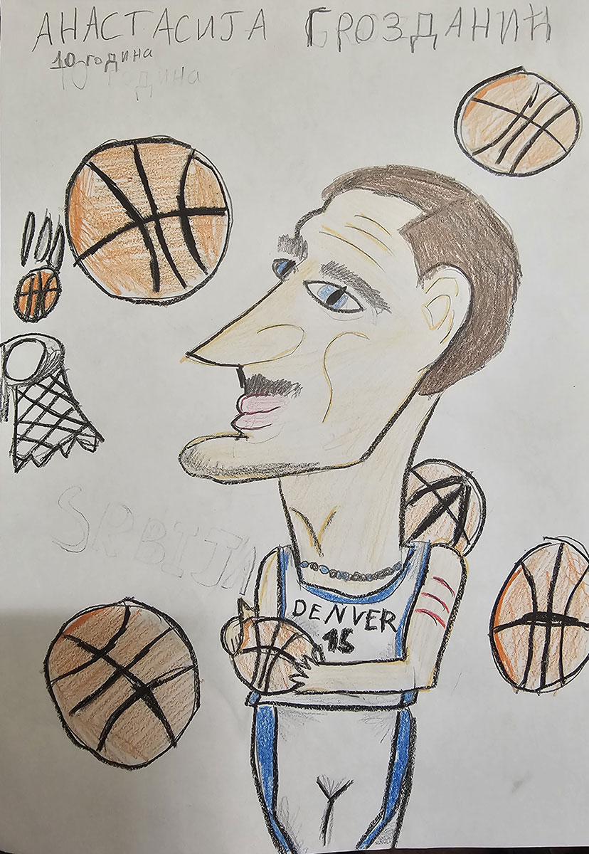 Карикатура 111: Никола Јокић Аутор : Анастасија Кутруки Грозданић 3.р. Српска допунска школа, Кипар Ментор: Драгана Христу