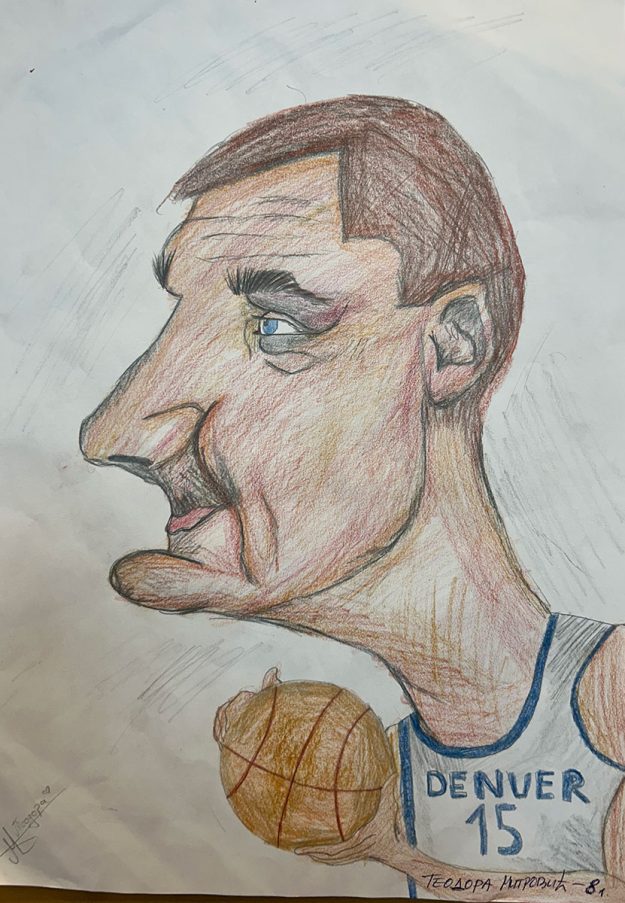 Карикатура 128: Никола Јокић Аутор: Теодора Митровић, 8/1 ОШ ,,Вук Караџић ", Пожаревац Ментор: Горан Стевић