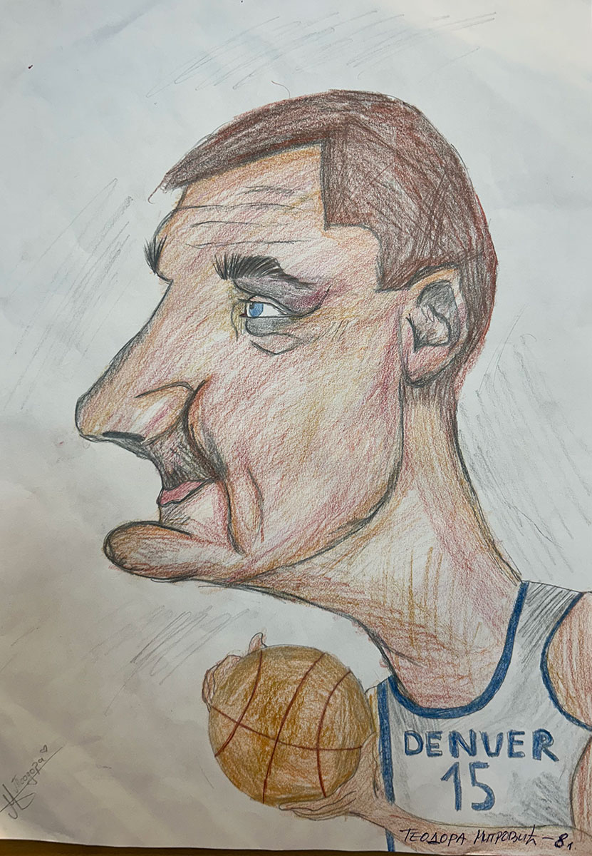 Карикатура 128: Никола Јокић Аутор: Теодора Митровић, 8/1 ОШ ,,Вук Караџић ", Пожаревац Ментор: Горан Стевић