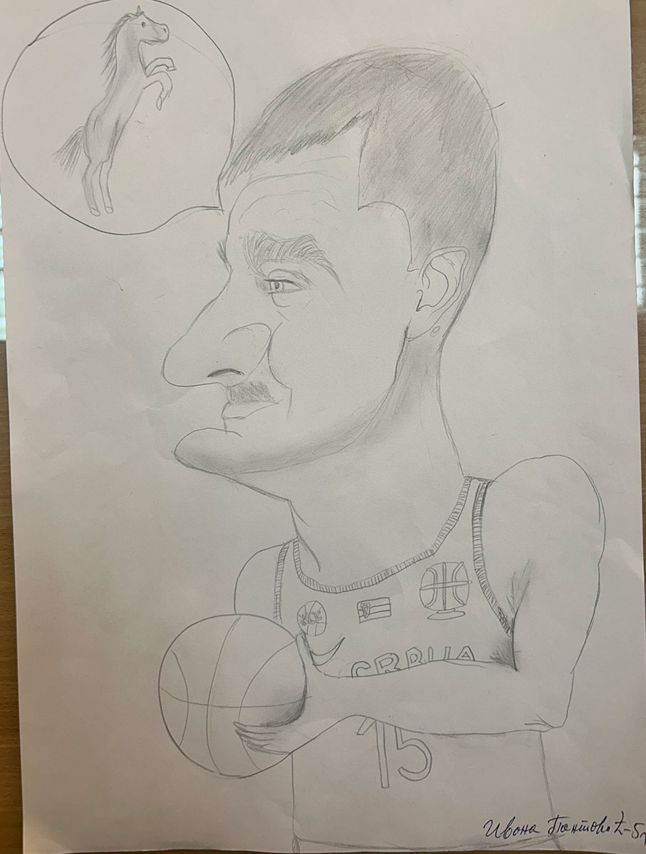 Карикатура 130: Никола Јокић Аутор: Ивона Пантовић, 8/1 ОШ ,,Вук Караџић ", Пожаревац Ментор: Горан Стевић