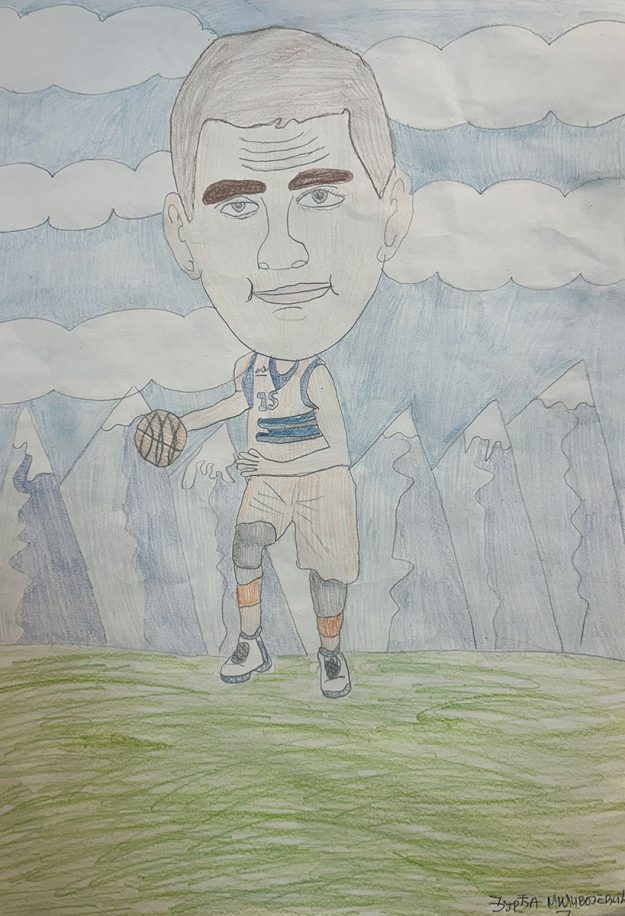 Карикатура 135: Никола Јокић Аутор: Ђурђа Миливојевић, 7/2 ОШ ,,Вук Караџић ", Пожаревац Ментор: Горан Стевић