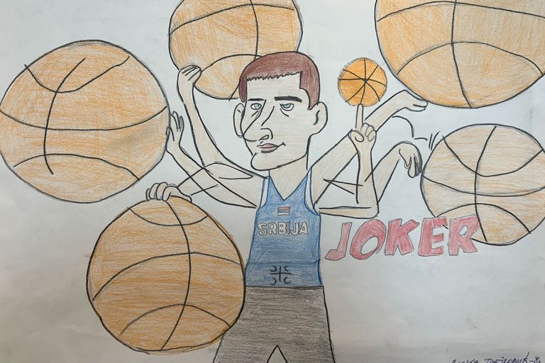 Карикатура 136: Никола Јокић Аутор: Дуња Трајковић, 8/1 ОШ ,,Вук Караџић ", Пожаревац Ментор: Горан Стевић