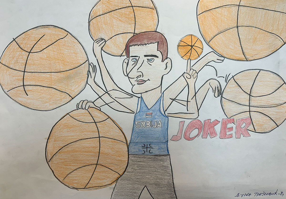 Карикатура 136: Никола Јокић Аутор: Дуња Трајковић, 8/1 ОШ ,,Вук Караџић ", Пожаревац Ментор: Горан Стевић