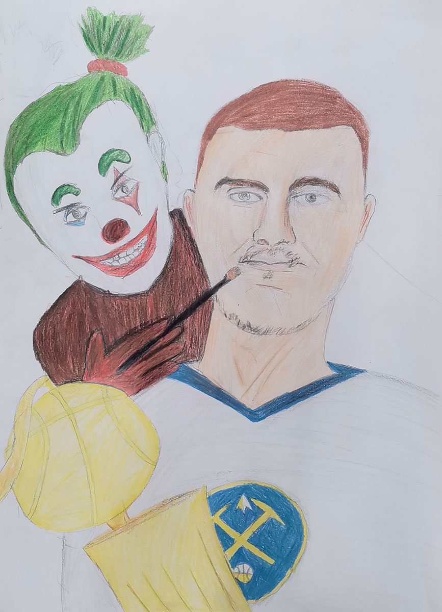 Карикатура 150: Никола Јокић Аутор: Давид Брас 7/5 ОШ „Јован Цвијић“ Костолац Ментор: Милена Сузић