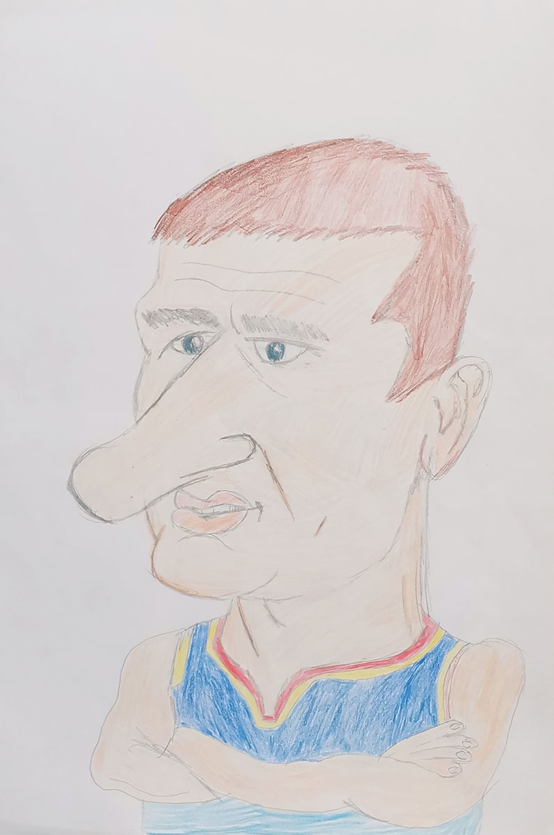 Карикатура 152: Никола Јокић Аутор: Стефан Гавриловић 8/3 ОШ „Јован Цвијић“ Костолац Ментор: Милена Сузић