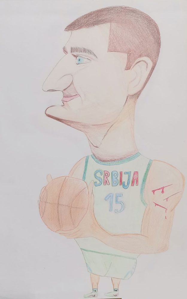 Карикатура 155: Никола Јокић Аутор: Лара Шћекић 8/1 ОШ „Јован Цвијић“ Костолац Ментор: Милена Сузић