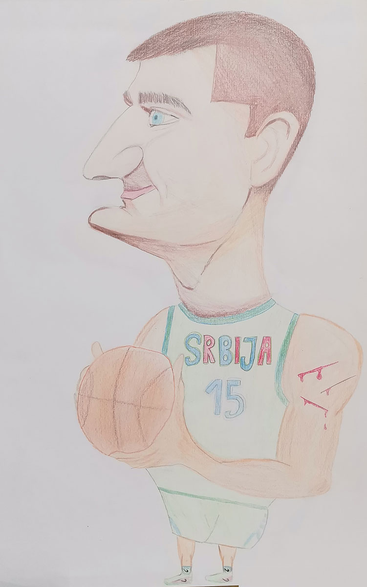 Карикатура 155: Никола Јокић Аутор: Лара Шћекић 8/1 ОШ „Јован Цвијић“ Костолац Ментор: Милена Сузић