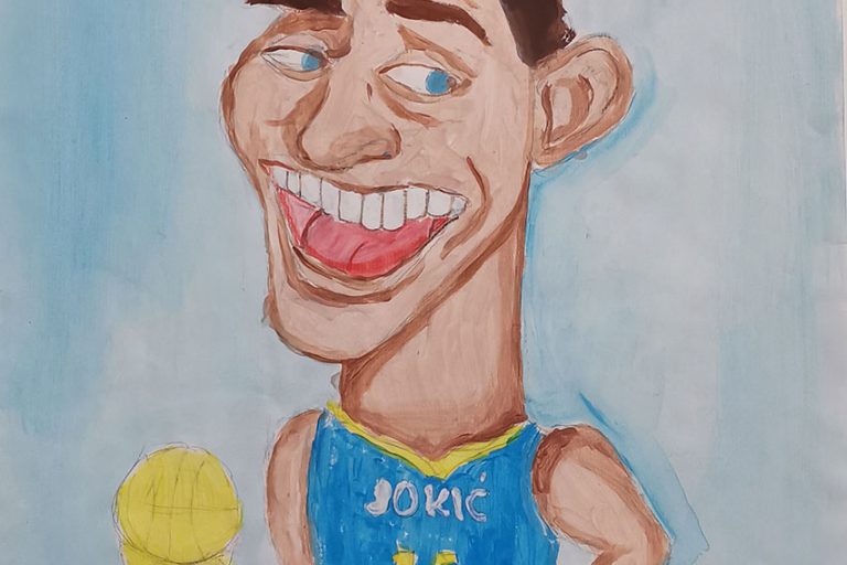 Карикатура 156: Никола Јокић Аутор: Ана Баљак 5/1 ОШ „Јован Цвијић“ Костолац Ментор: Милена Сузић