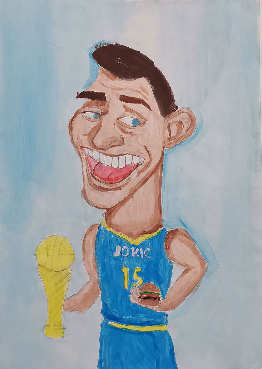 Карикатура 156: Никола Јокић Аутор: Ана Баљак 5/1 ОШ „Јован Цвијић“ Костолац Ментор: Милена Сузић