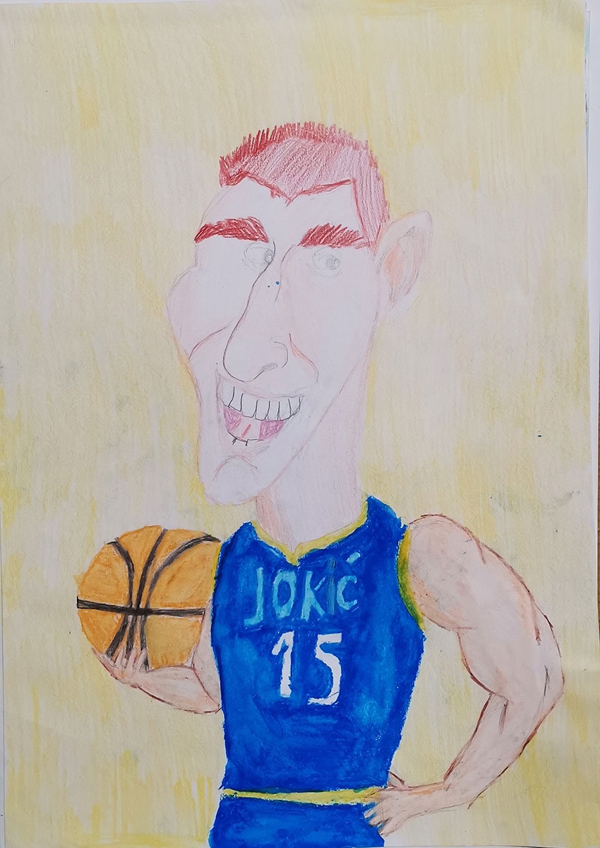 Карикатура 160: Никола Јокић Аутор: Лазар Ђорђевић 5/5 ОШ „Јован Цвијић“ Костолац Ментор: Милена Сузић