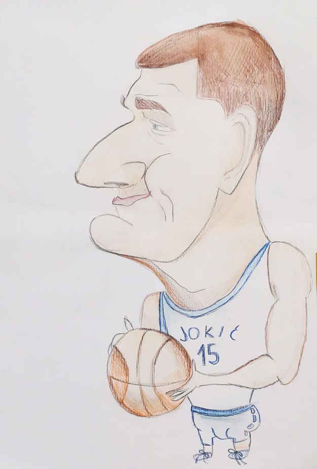 Карикатура 165: Никола Јокић Аутор: Анђела Јовановић 7/1 ОШ „Јован Цвијић“ Костолац Ментор: Милена Сузић