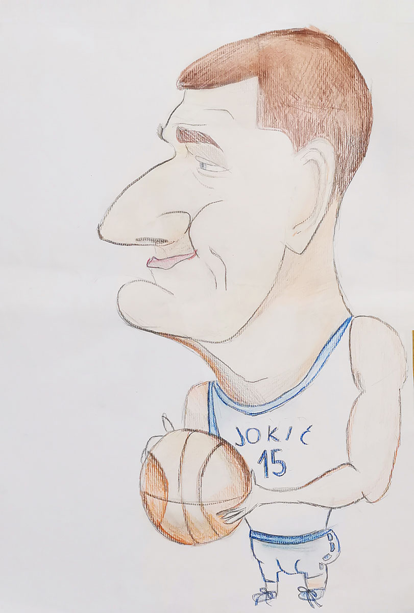 Карикатура 165: Никола Јокић Аутор: Анђела Јовановић 7/1 ОШ „Јован Цвијић“ Костолац Ментор: Милена Сузић