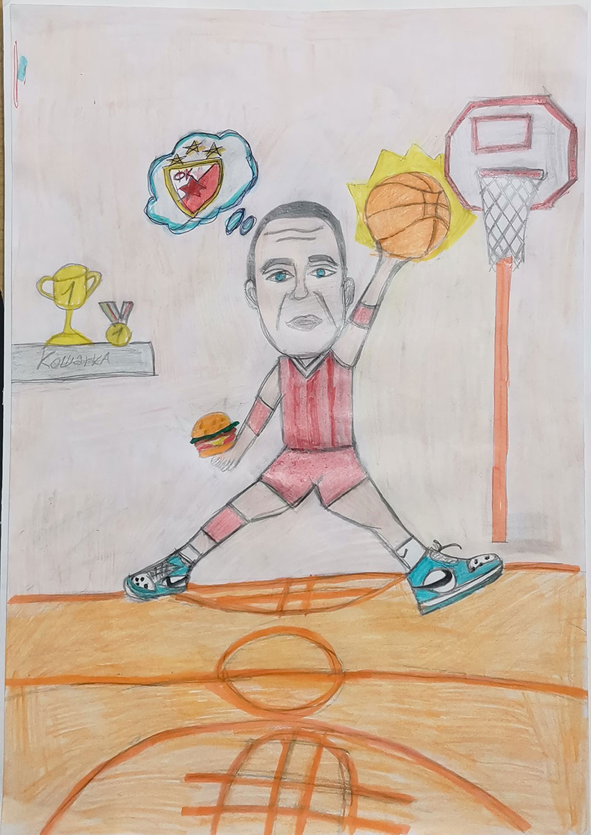 Карикатура 166: Никола Јокић Аутор: Елмедина Адеми 6/1 ОШ „Јован Цвијић“ Костолац Ментор: Емилија Клајић