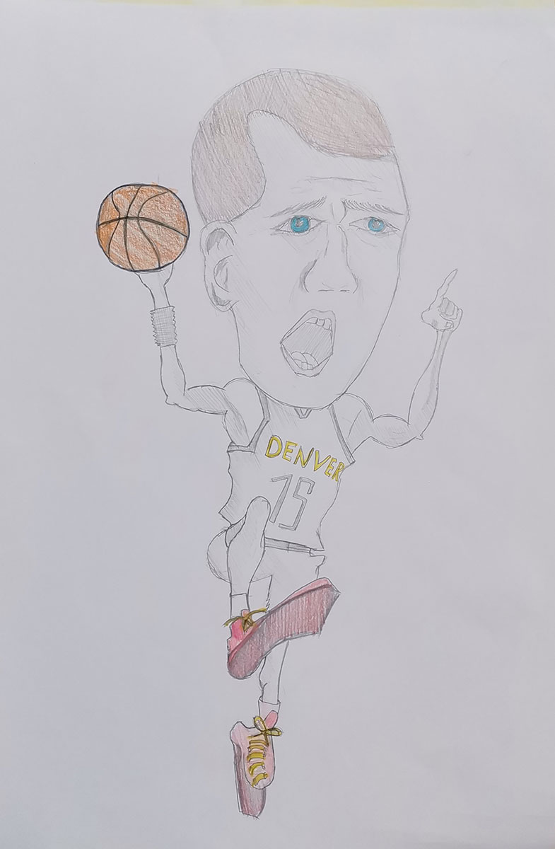 Карикатура 168: Никола Јокић Аутор: Сања Гргић 8/2 ОШ „Јован Цвијић“ Костолац Ментор: Емилија Клајић