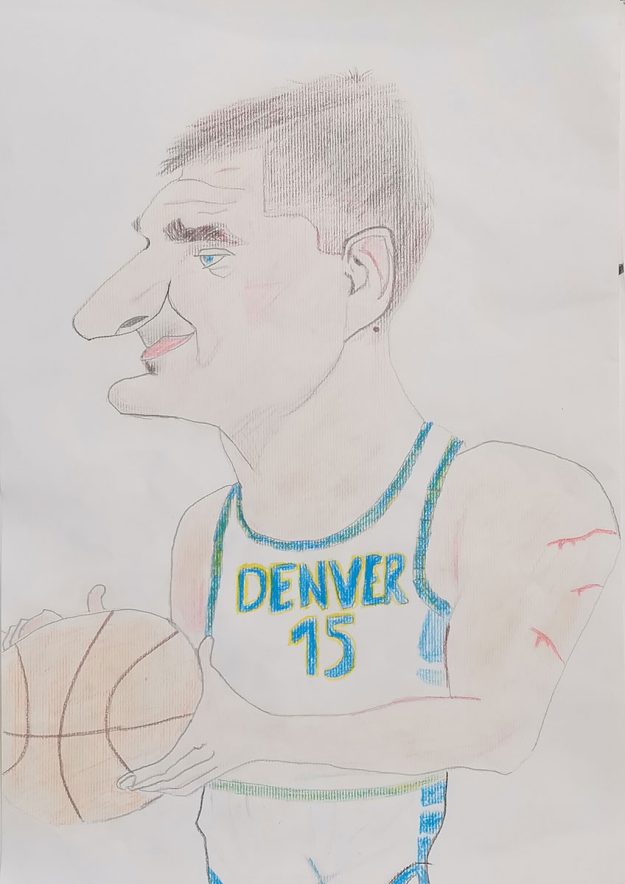 Карикатура 170: Никола Јокић Аутор: Александар Стојановић 6/1 ОШ „Јован Цвијић“ Костолац Ментор: Емилија Клајић