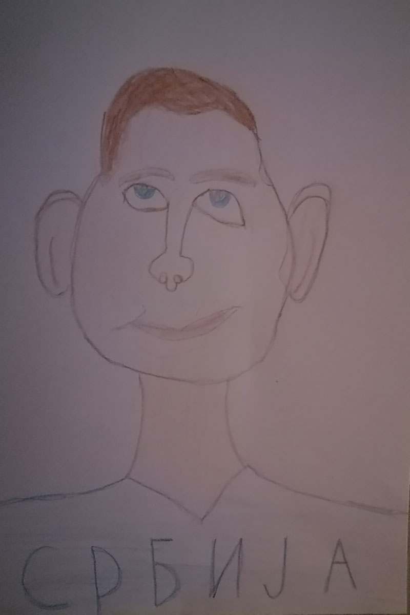 Карикатура 179: Никола Јокић Аутор: Теодосије Лазић, 1. разред ОШ „Олга Милошевић“, Смедеревска Паланка