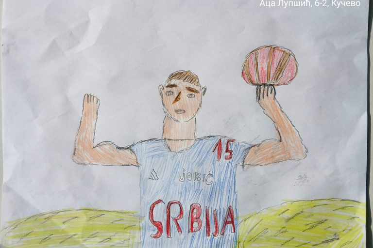 Карикатура 184: Никола Јокић Аутор: Аца Лупшић, 6/2 ОШ „Угрин Бранковић“, Кучево Ментор: Саша Драгојевић