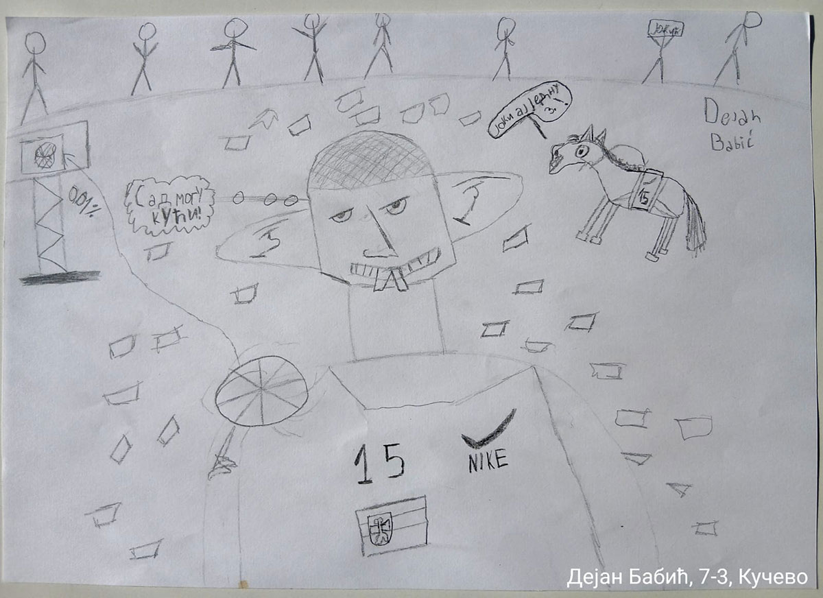 Карикатура 190: Никола Јокић Аутор: Дејан Дабић, 7/3 ОШ „Угрин Бранковић“ Нересница, Кучево Ментор: Саша Драгојевић