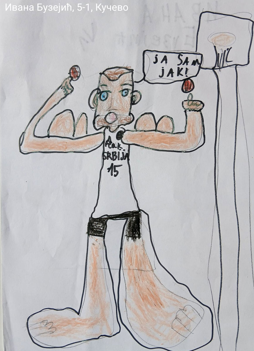 Карикатура 194: Никола Јокић Аутор: Ивана Бузејић, 5/1 ОШ „Угрин Бранковић“ Кучево Ментор: Саша Драгојевић