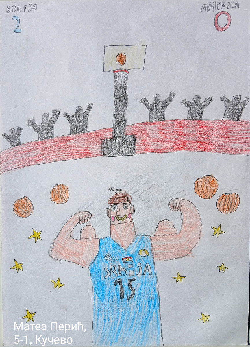 Карикатура 202: Никола Јокић Аутор: Матеа Перић, 5/1 ОШ „Угрин Бранковић“, Кучево Ментор: Саша Драгојевић