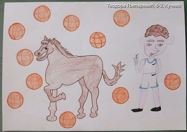 Карикатура 222: Никола Јокић Аутор: Теодора Љепаревић, 6/3 ОШ „Угрин Бранковић“ Нересница, Кучево Ментор: Саша Драгојевић