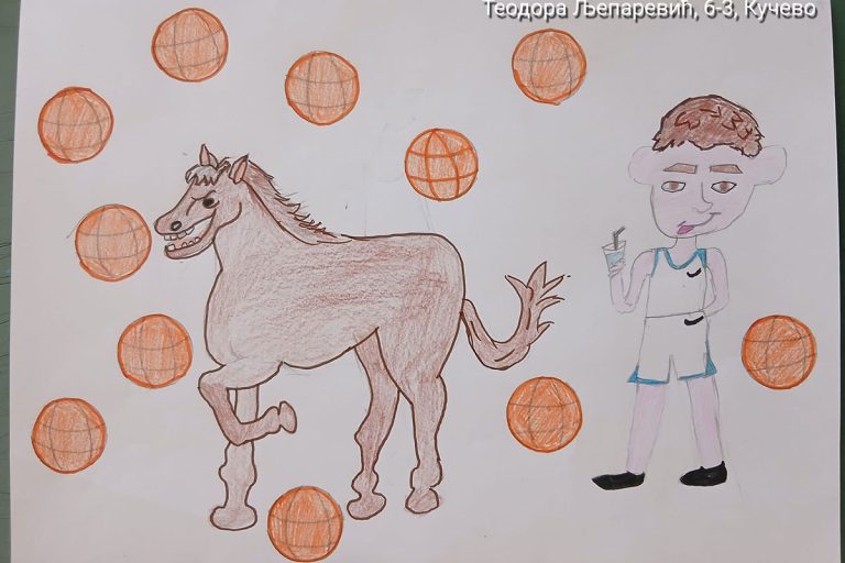 Карикатура 222: Никола Јокић Аутор: Теодора Љепаревић, 6/3 ОШ „Угрин Бранковић“ Нересница, Кучево Ментор: Саша Драгојевић