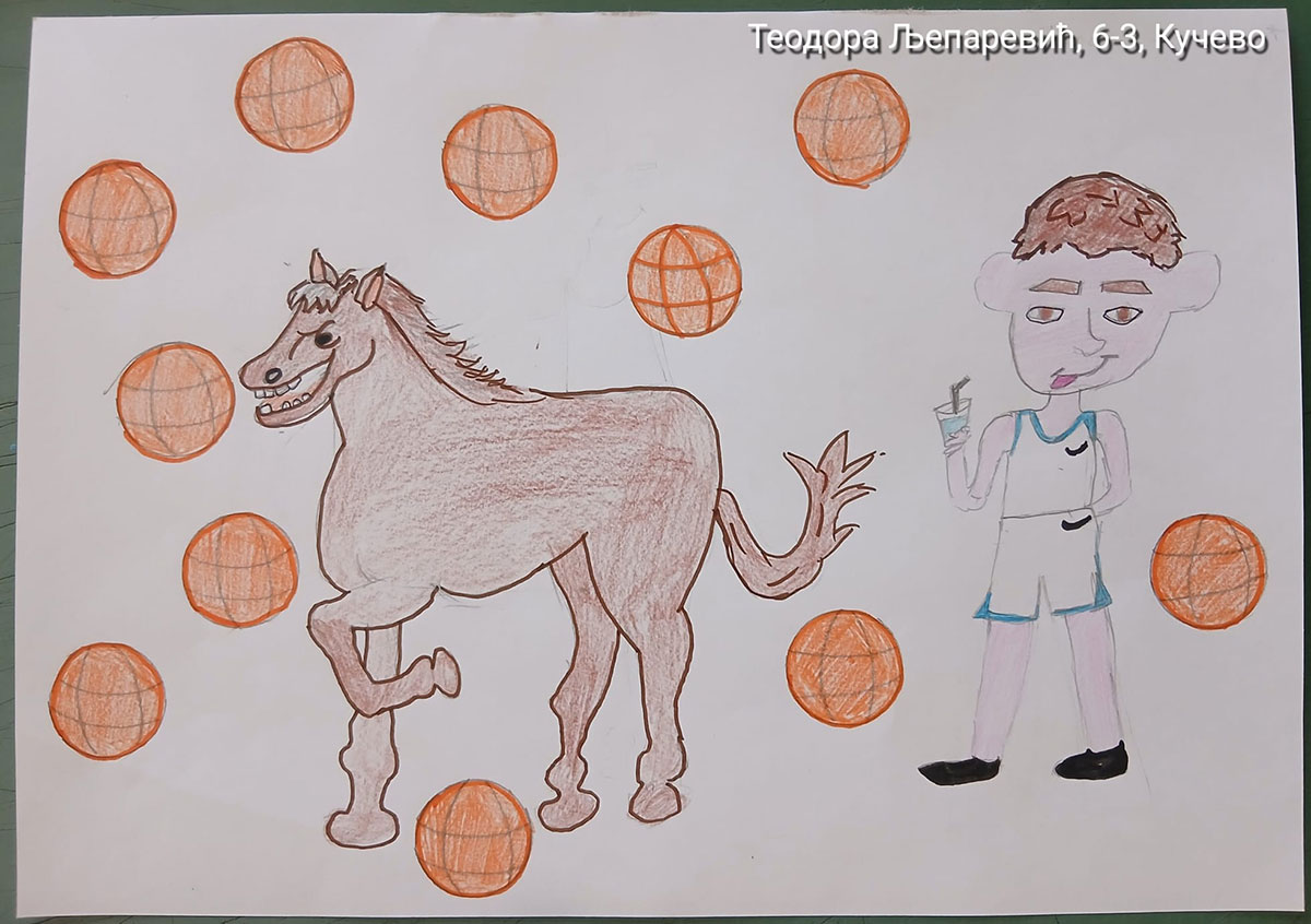 Карикатура 222: Никола Јокић Аутор: Теодора Љепаревић, 6/3 ОШ „Угрин Бранковић“ Нересница, Кучево Ментор: Саша Драгојевић