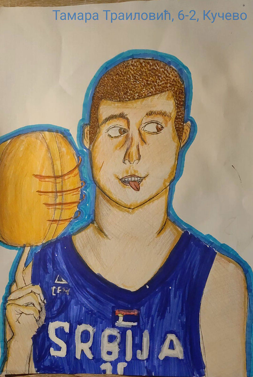 Карикатура 223: Никола Јокић Аутор: Тамара Траиловић, 6/2 ОШ „Угрин Бранковић“, Кучево Ментор: Саша Драгојевић