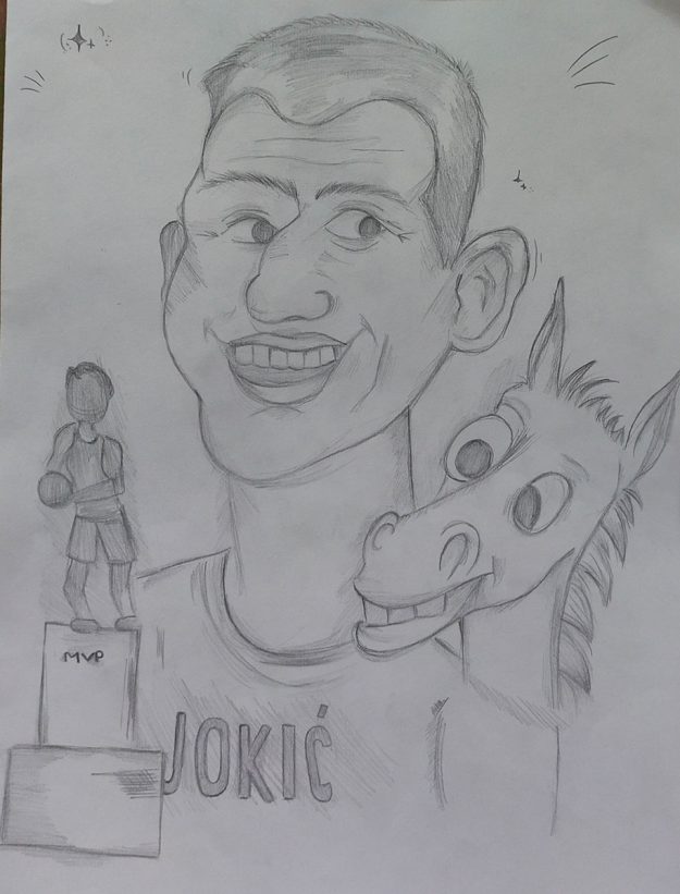 Карикатура 228: Никола Јокић Аутор: Искра Јовић, 5/3 ОШ „Доситеј Обрадовић“ Пожаревац Ментор: Јованка Ликар