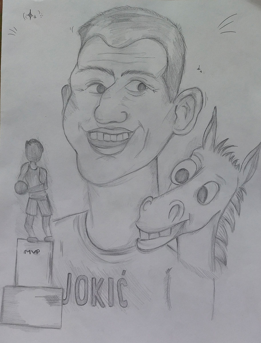 Карикатура 228: Никола Јокић Аутор: Искра Јовић, 5/3 ОШ „Доситеј Обрадовић“ Пожаревац Ментор: Јованка Ликар