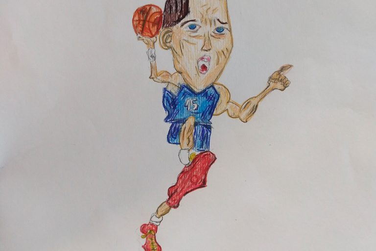 Карикатура 230: Никола Јокић Аутор: Миња Марјановић, 5/3 ОШ „Доситеј Обрадовић“ Пожаревац Ментор: Јованка Ликар