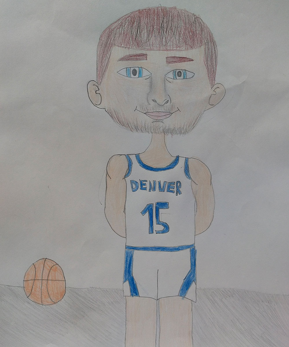 Карикатура 234: Никола Јокић Аутор: Сашка Петровић, 5/1 ОШ „Доситеј Обрадовић“ Пожаревац Ментор: Јованка Ликар