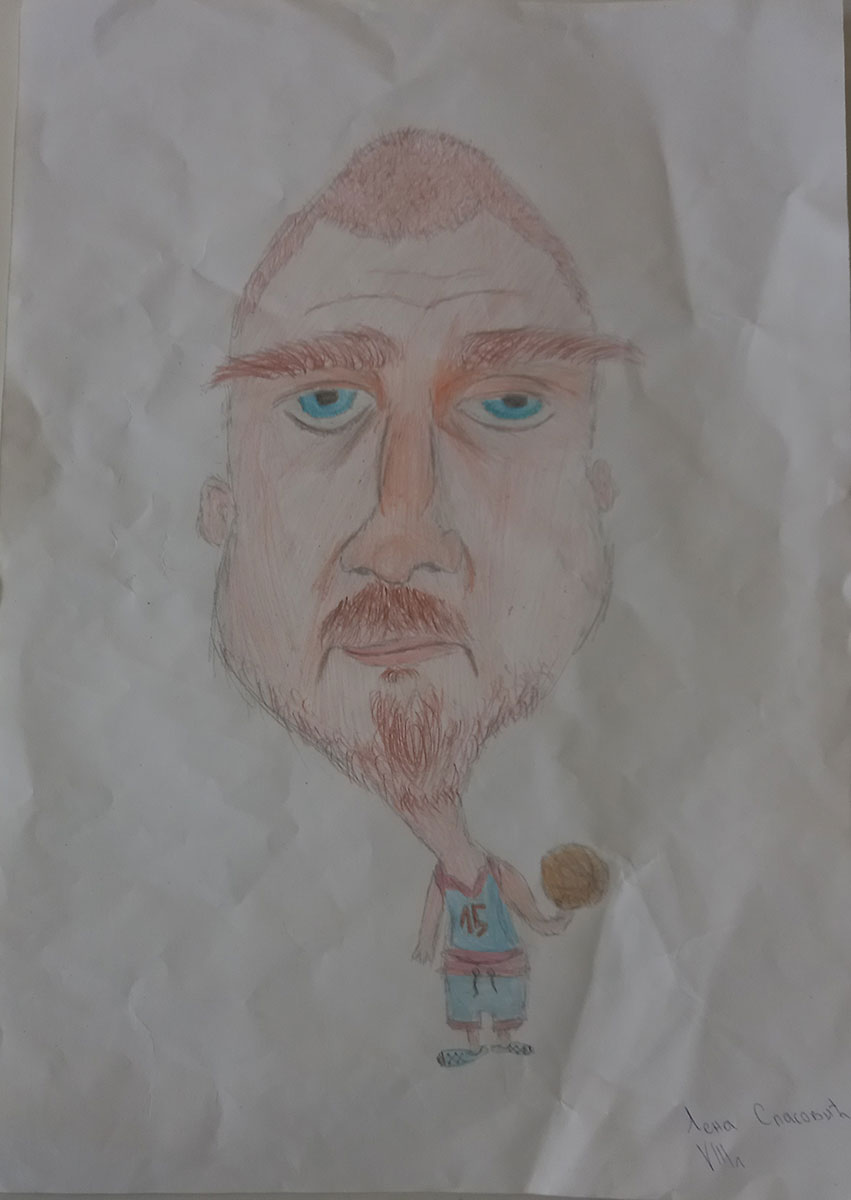 Карикатура 59: Никола Јокић Аутор: Лена Спасовић, 8/1 ОШ „Свети Сава“, Пожаревац Ментор: Ерол Ђурић