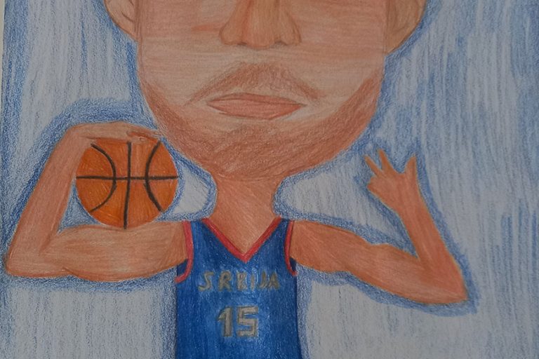 Карикатура 60: Никола Јокић Аутор: Селена Здравковић, 8/3 ОШ „Свети Сава“, Пожаревац Ментор: Ерол Ђурић