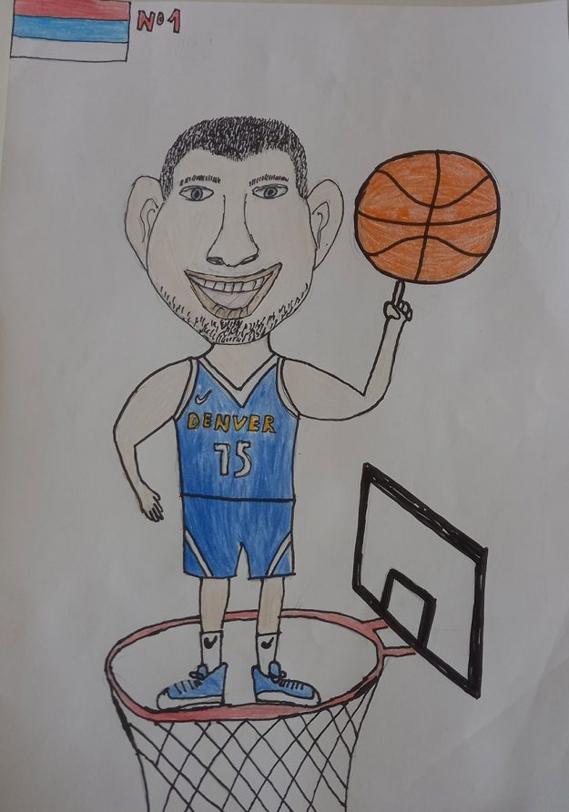 Карикатура 61: Никола Јокић Аутор: Вук Ђокић, 8/2 ОШ „Свети Сава“, Пожаревац Ментор: Ерол Ђурић