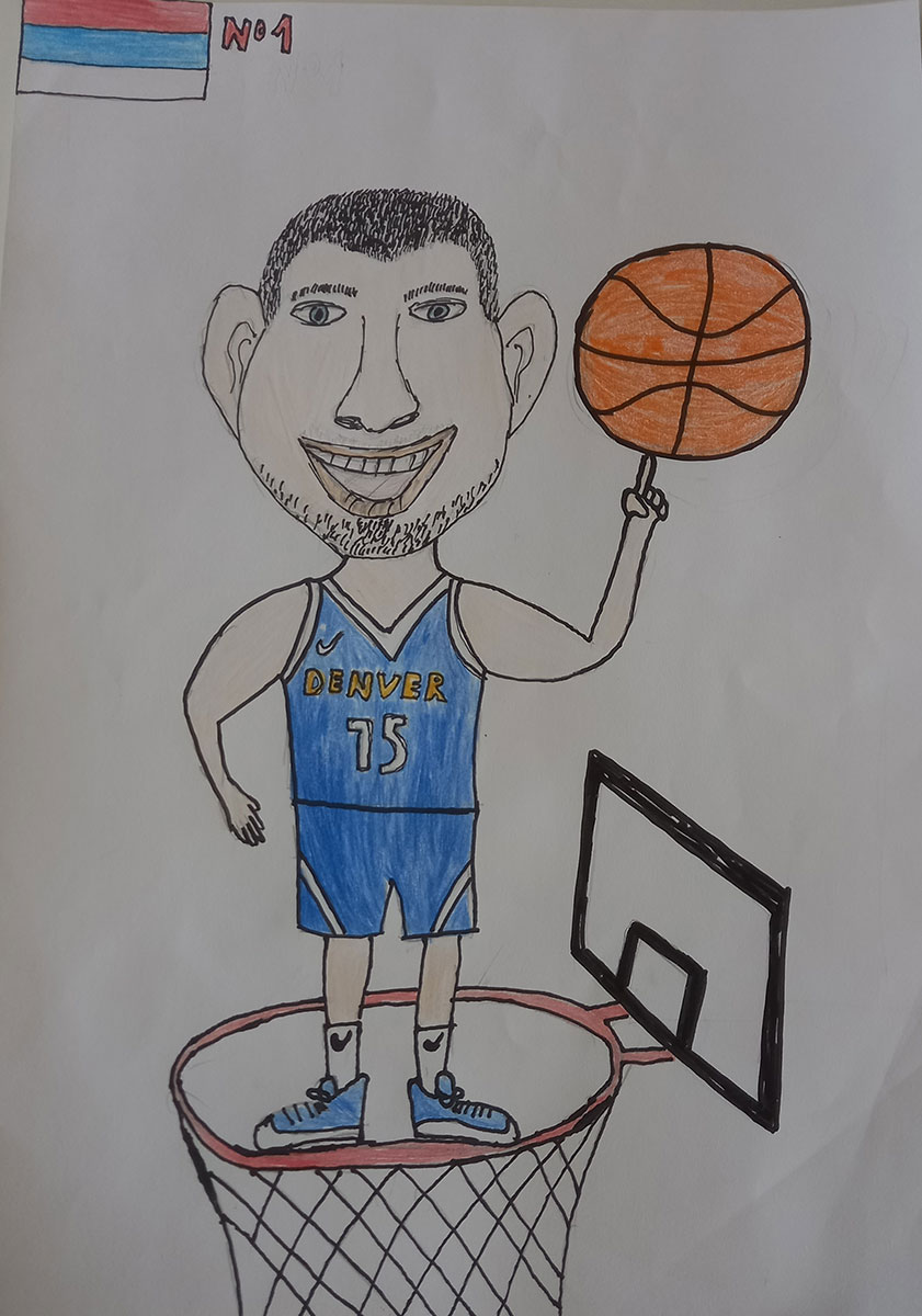 Карикатура 61: Никола Јокић Аутор: Вук Ђокић, 8/2 ОШ „Свети Сава“, Пожаревац Ментор: Ерол Ђурић