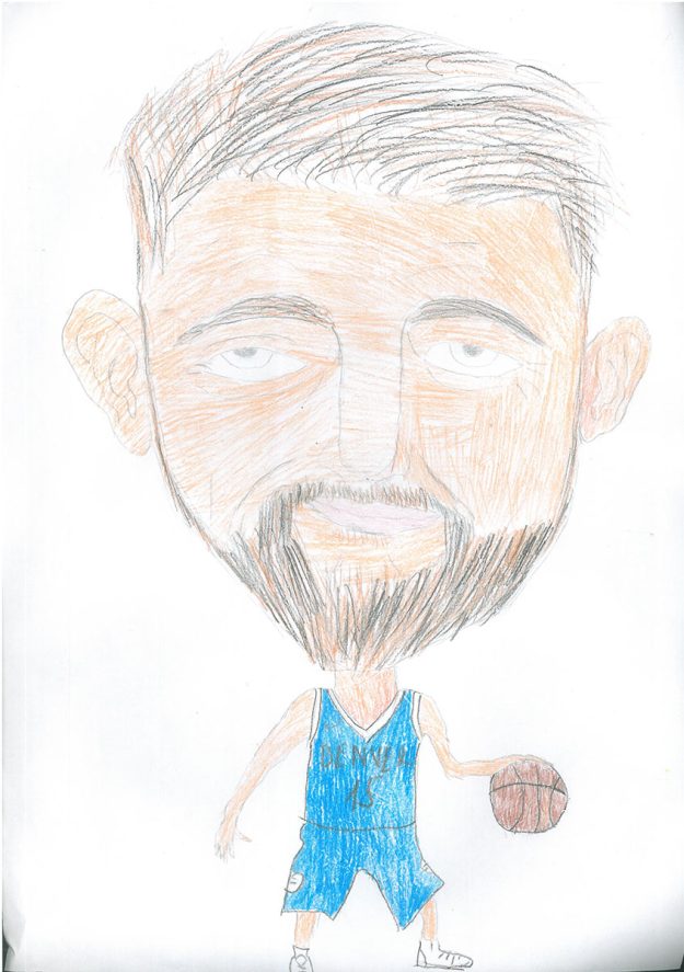 Карикатура 64: Никола Јокић Аутор: Душан Манасијевић, 5/1 ОШ „Моша Пијаде“, Жагубица, Суви До Ментор: Наташа Станојевић