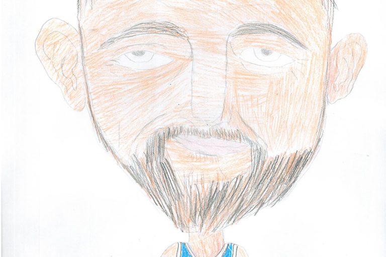 Карикатура 64: Никола Јокић Аутор: Душан Манасијевић, 5/1 ОШ „Моша Пијаде“, Жагубица, Суви До Ментор: Наташа Станојевић